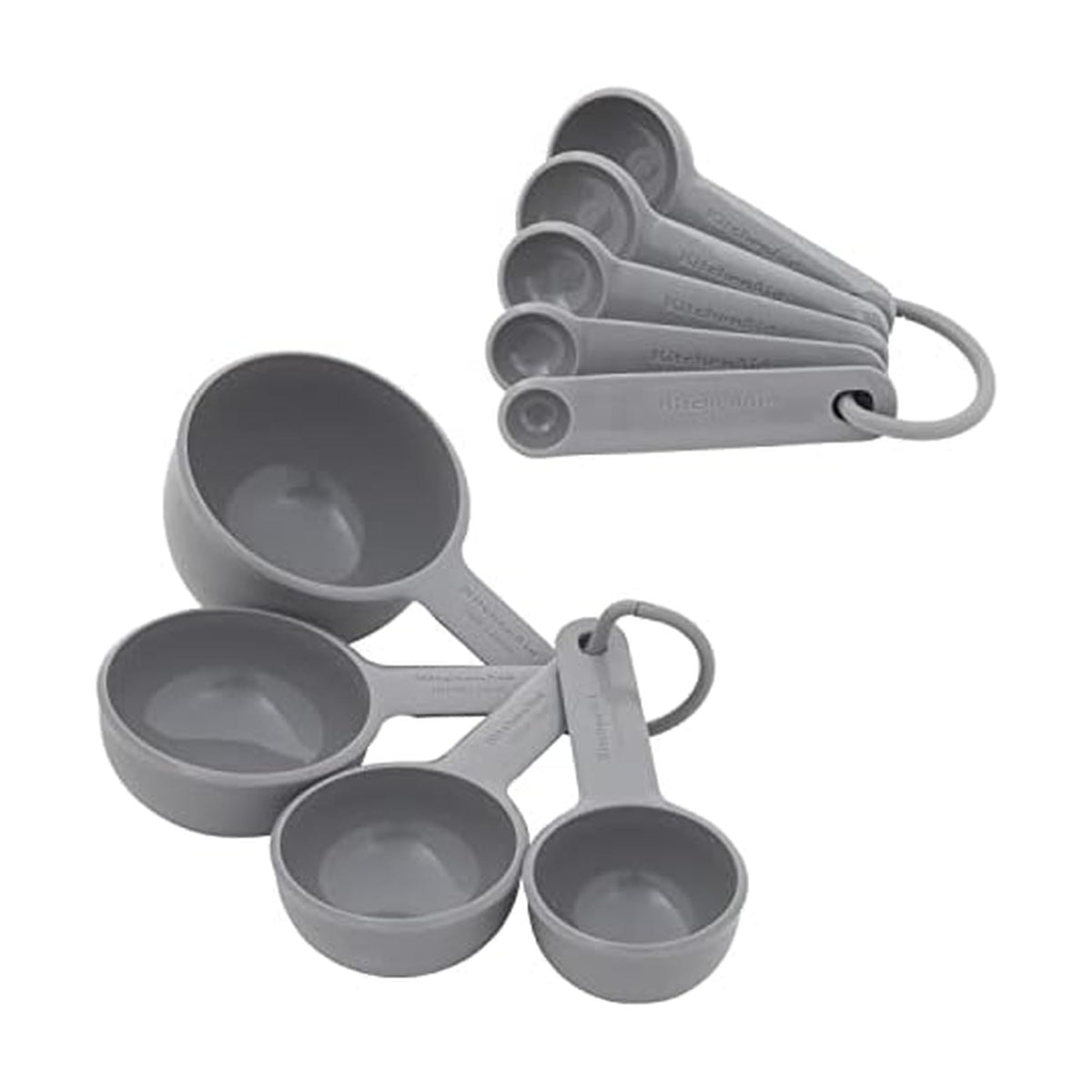 KitchenAid Universal Easy To Read Measuring Cup and Spoon Set with Soft Grip Handle for Maximum Control, Hang Hole and Nesting For Easy Storage, Dishwasher Safe, 9 Piece, White