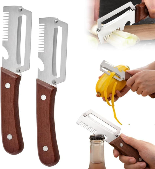 Premium Vegetable Peeler with Wooden Handle and Bottle Opener, 2026 Upgrade Multifunctional Vegetable Peeler for Kitchen, Multi-Functional Kitchen Gadgets Tool for Fruit Vegetables Potato (2)