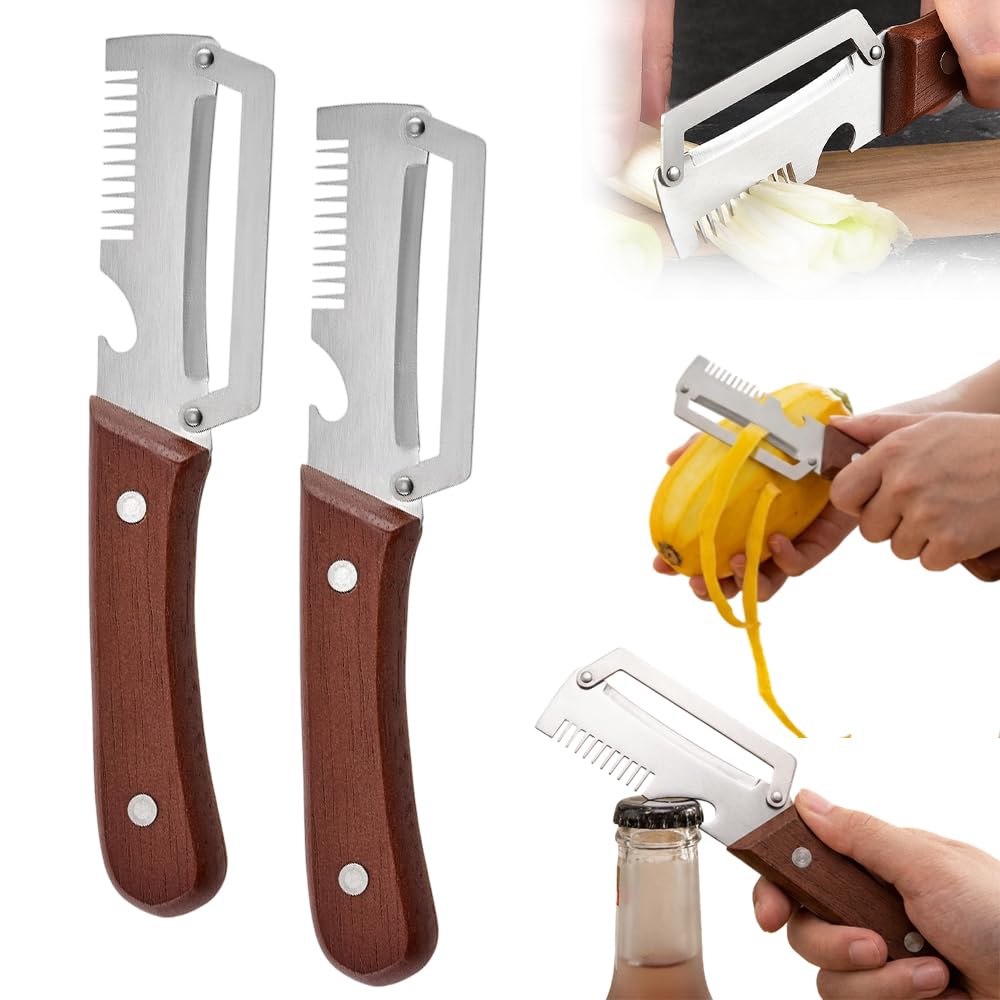 Premium Vegetable Peeler with Wooden Handle and Bottle Opener, 2026 Upgrade Multifunctional Vegetable Peeler for Kitchen, Multi-Functional Kitchen Gadgets Tool for Fruit Vegetables Potato (2)