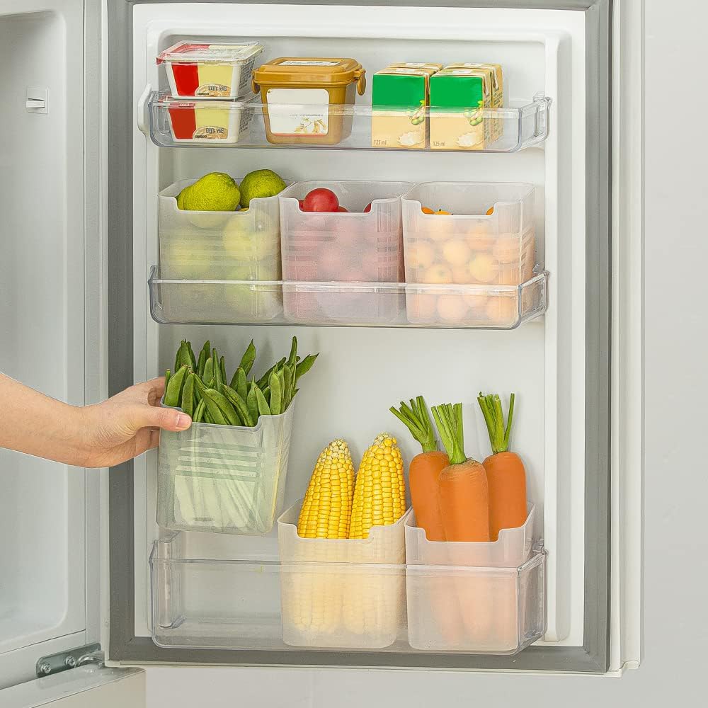 Poeland Refrigerator Organizer Box, Fridge Side Door Storage Containers Plastic Translucent Pack of 3