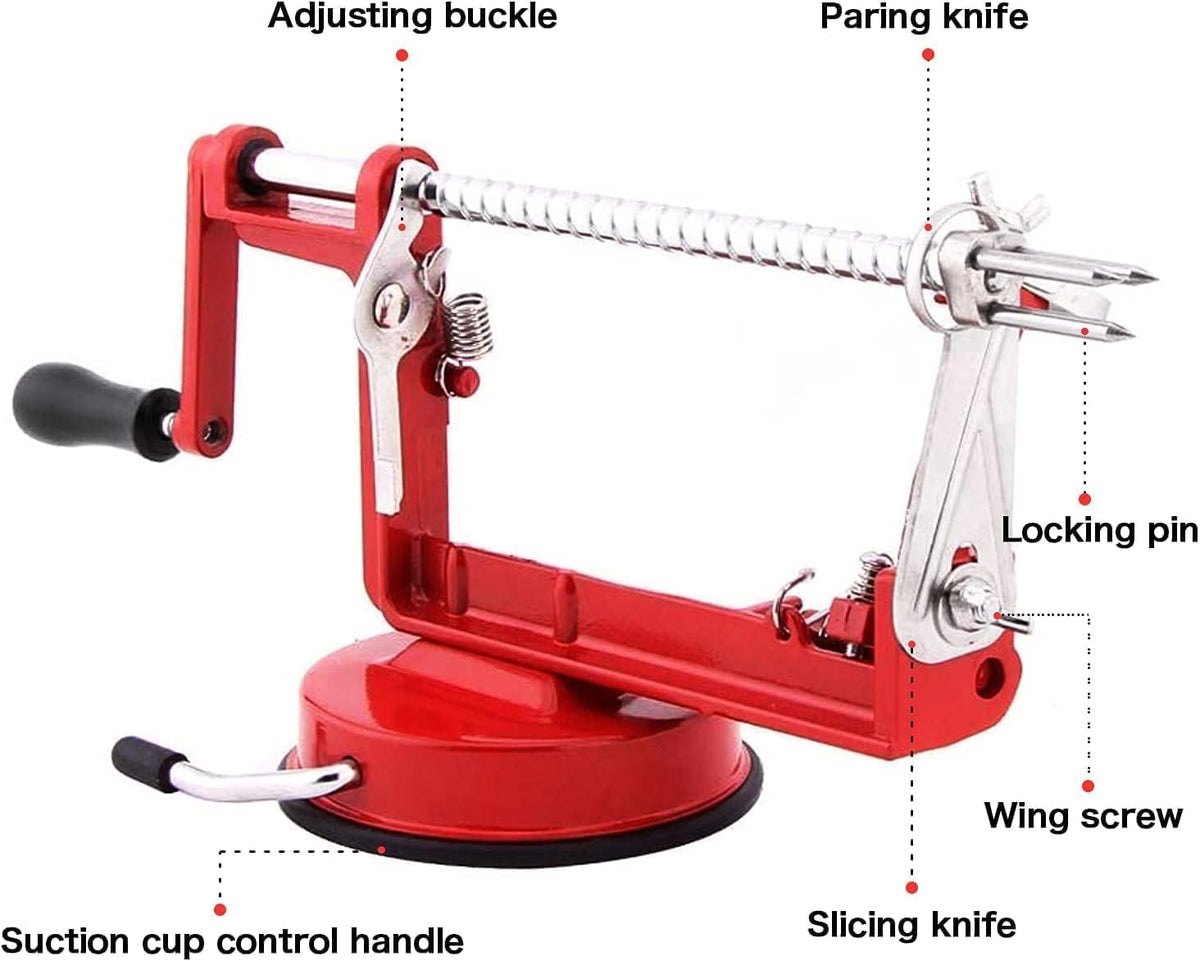 Apple Peeler Corer, 5 In 1 Apple Peeler Slicer Corer with Stainless Steel Blades and Powerful Suction Base for Apples and Potatoes(Ruby)