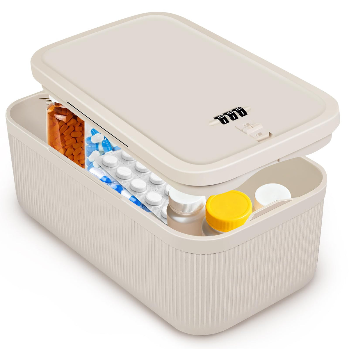 Upgraded Taller Size Medicine Lock Box,Lockable Storage Box with Combination Code for Medication Safe,Lock Box for Pills/Snack/Ipad Mini,Locked Container for Home/Office 9.4X5.15X5.7inch Medium