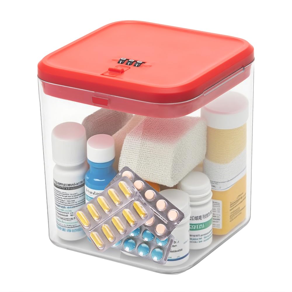 Lockable Storage Box,Medicine Lock Box Travel Case,Refrigerator Bin Container for Food,Medicines,Snacks,Locking Mobile Cell Phone Device Jail,Lockbox for Office,Home,School,Father Gift (Navy Small)