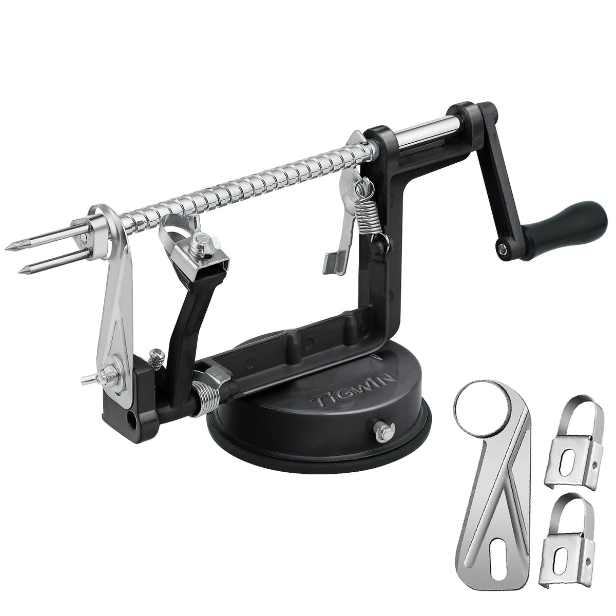 Apple Peeler Corer, Long lasting Chrome Cast Magnesium Alloy Apple Peeler Slicer Corer with Stainless Steel Blades and Powerful Suction Base for Apples and Potato(Blue)
