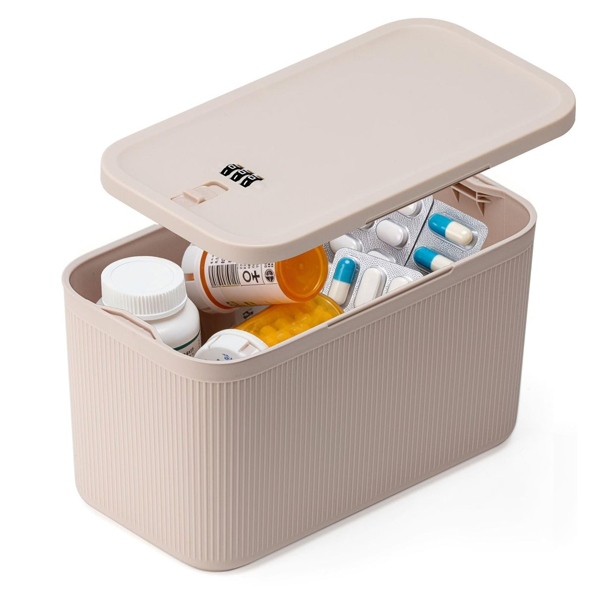 Lockable Storage Box,Medicine Lock Box Travel Case,Refrigerator Bin Container for Food,Medicines,Snacks,Locking Mobile Cell Phone Device Jail,Lockbox for Office,Home,School,Father Gift (Navy Small)