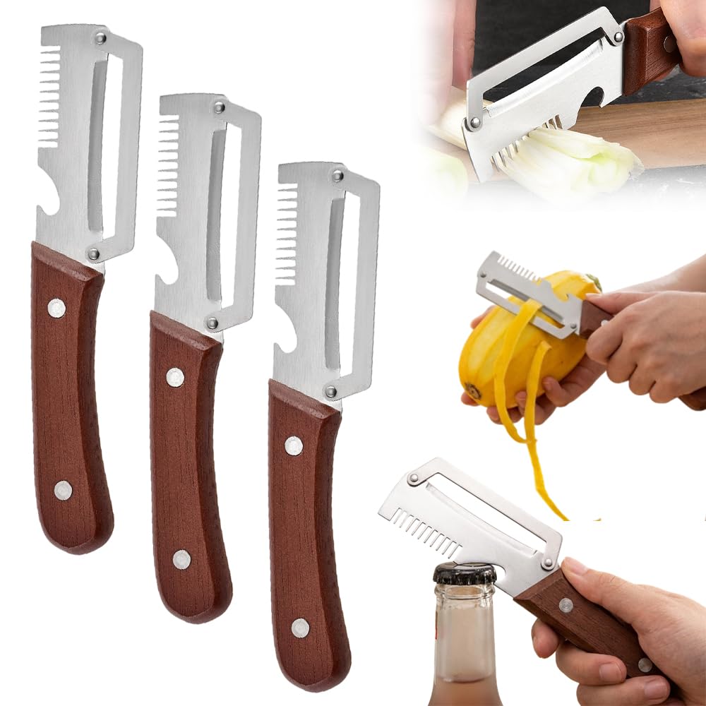 Premium Vegetable Peeler with Wooden Handle and Bottle Opener, 2026 Upgrade Multifunctional Vegetable Peeler for Kitchen, Multi-Functional Kitchen Gadgets Tool for Fruit Vegetables Potato (2)
