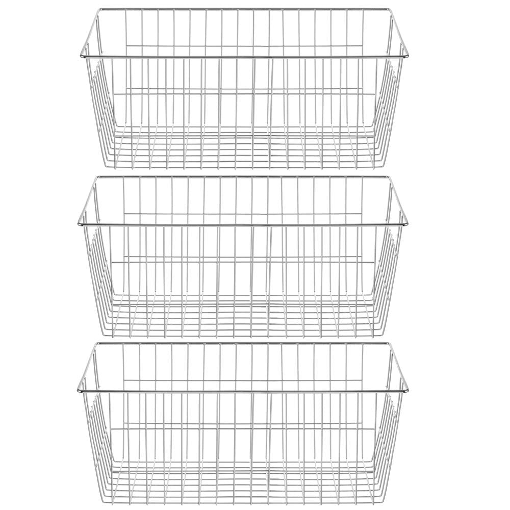 SANNO Freezer Baskets Wire Farmhouse Large Organizer Storage Bins Rack for Storage, Office, Bathroom, Pantry Organization with Handles-Set of 2, 15.7"