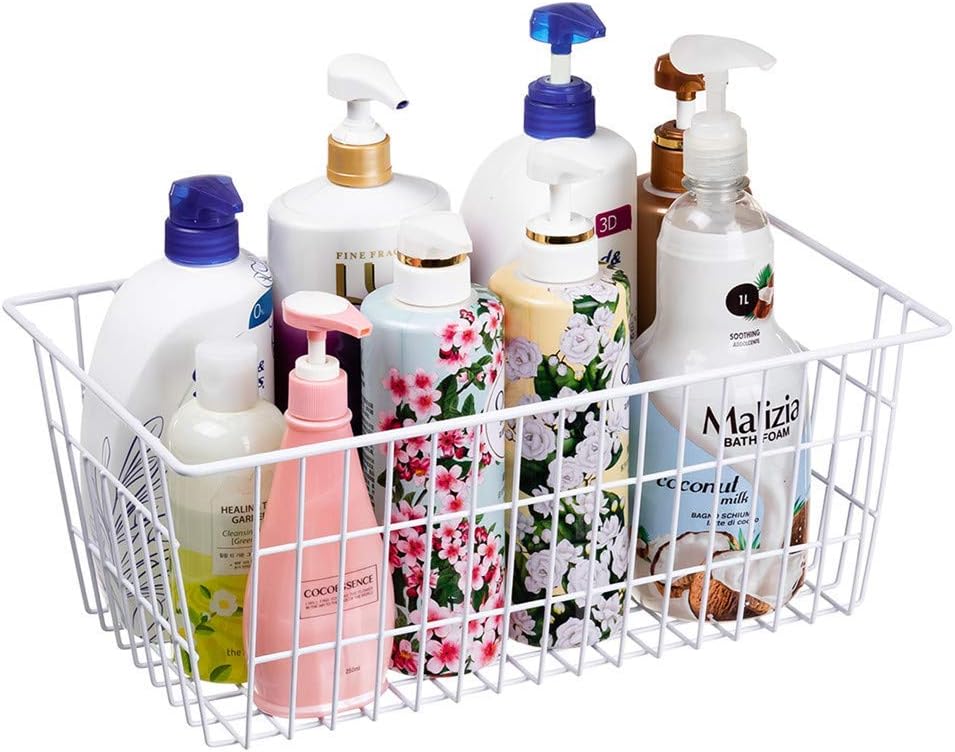 SANNO Freezer Baskets Wire Farmhouse Large Organizer Storage Bins Rack for Storage, Office, Bathroom, Pantry Organization with Handles-Set of 2, 15.7"
