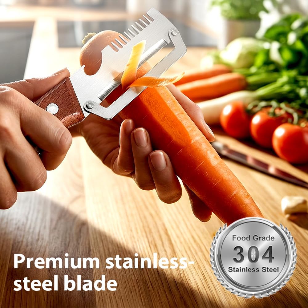 Premium Vegetable Peeler with Wooden Handle and Bottle Opener, 2026 Upgrade Multifunctional Vegetable Peeler for Kitchen, Multi-Functional Kitchen Gadgets Tool for Fruit Vegetables Potato (2)
