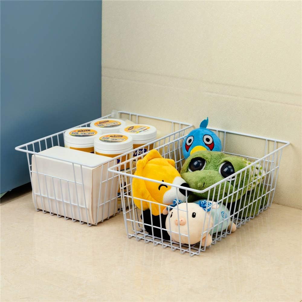 SANNO Freezer Baskets Wire Farmhouse Large Organizer Storage Bins Rack for Storage, Office, Bathroom, Pantry Organization with Handles-Set of 2, 15.7"