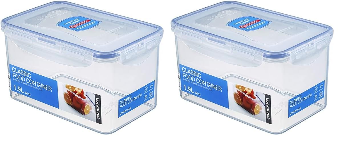 LOCK & LOCK Easy Essentials Food Lids/Pantry Storage/Airtight Containers, BPA Free, Rectangle - 8 Cup - for Cookies, Clear
