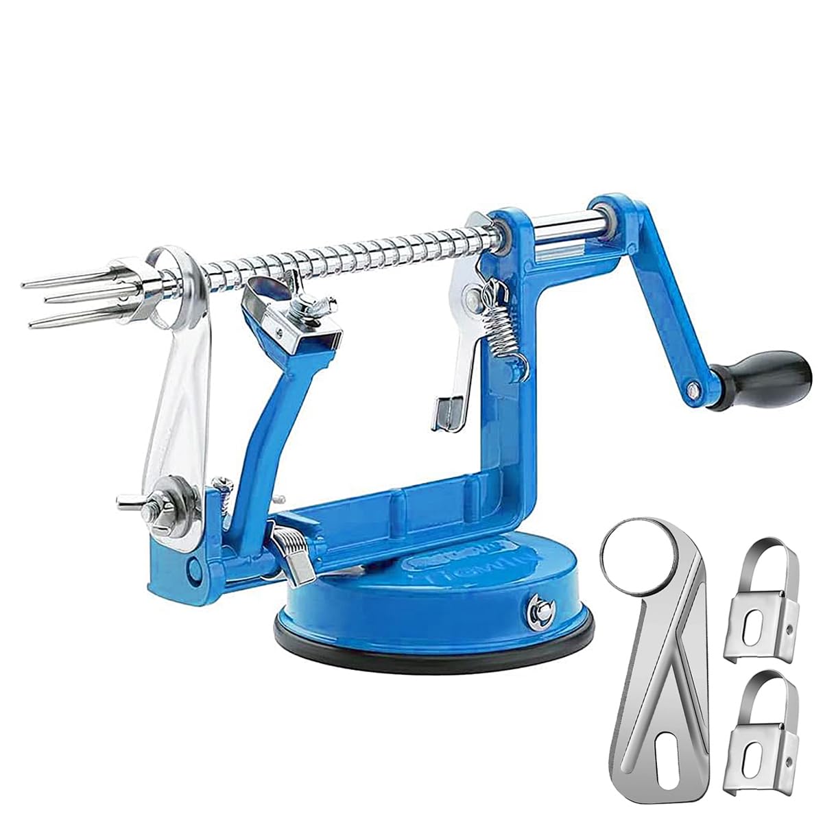 Apple Peeler Corer, Long lasting Chrome Cast Magnesium Alloy Apple Peeler Slicer Corer with Stainless Steel Blades and Powerful Suction Base for Apples and Potato(Blue)