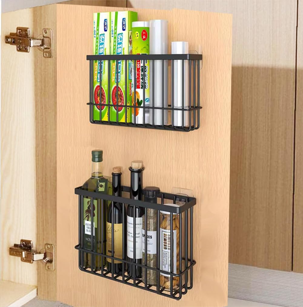3 Piece Kitchen Cabinet Door Storage Box,Self Adhesive Wall Mounted Storage Boxes,Wardrobe/Bathroom/Refrigerator Small Items Organizer Storage Box (Black3)