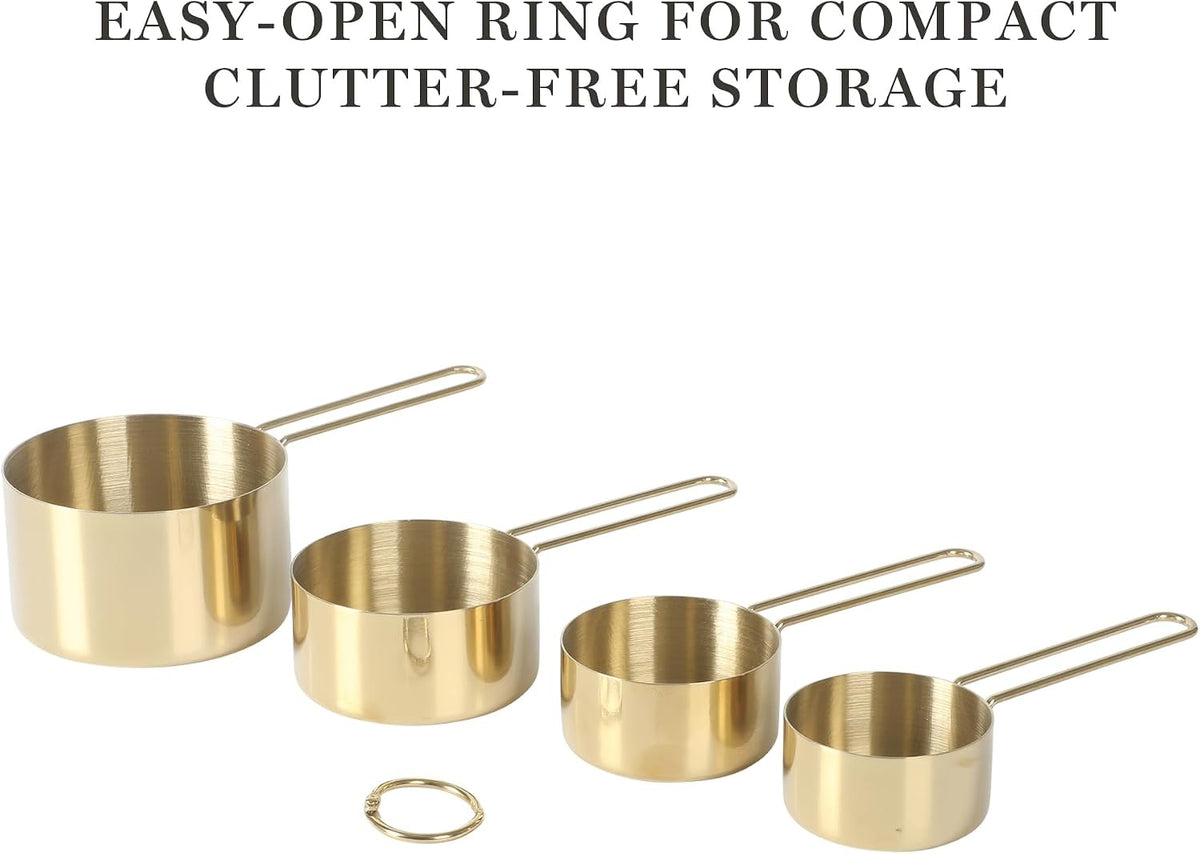 Martha Stewart Richburn 4-Piece Gold Stainless Steel Measuring Cup Set – Durable and Stylish Kitchen Measuring Tools for Baking and Cooking