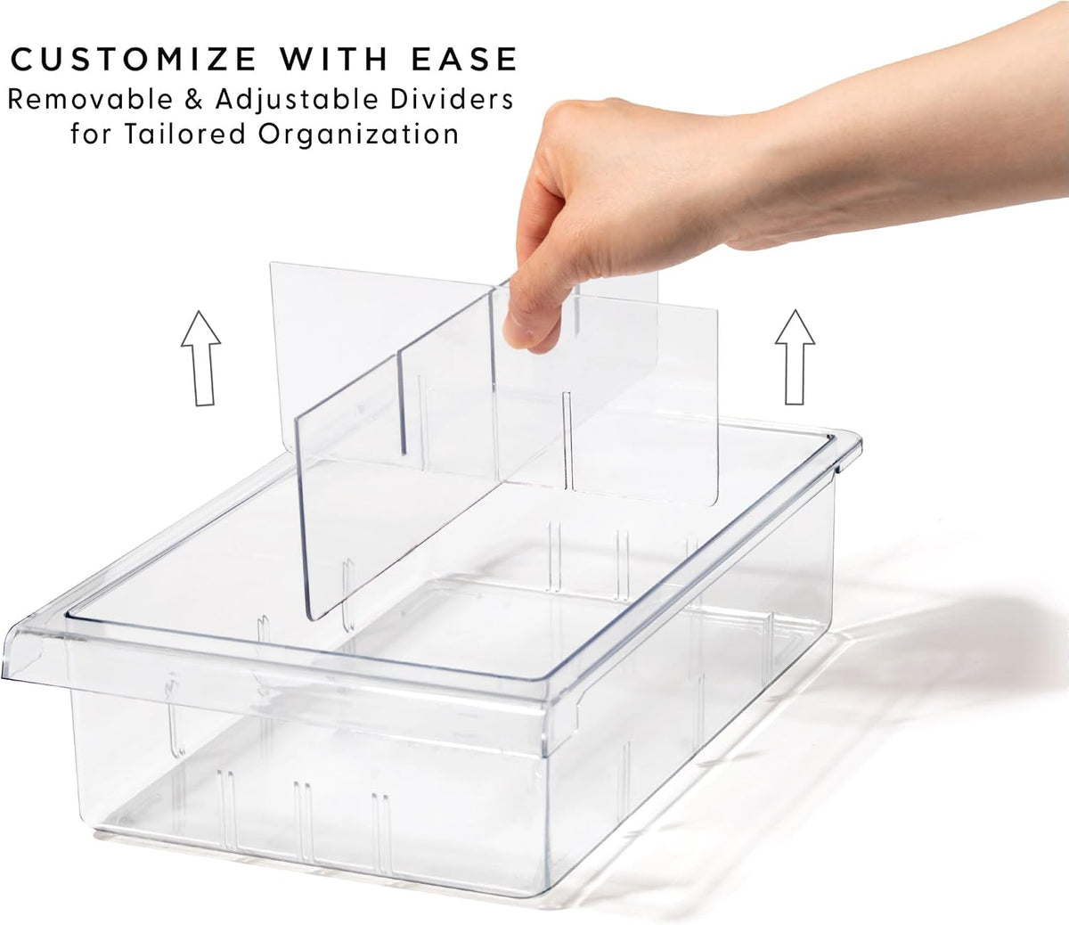 BINO | Pull-out Fridge Organizer | THE HANGER COLLECTION | Fridge Drawer Organizer with 2 Dividers | Clear Pantry Drawer Organizers | Shelf Holder Storage Drawers for Fruits, Veggies & Drinks