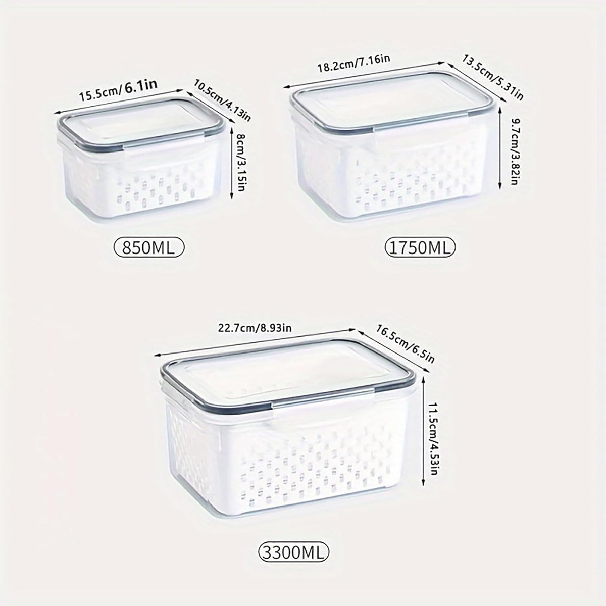 3pcs 4 in 1 Fruit Storage Containers for Fridge with Removable Colanders