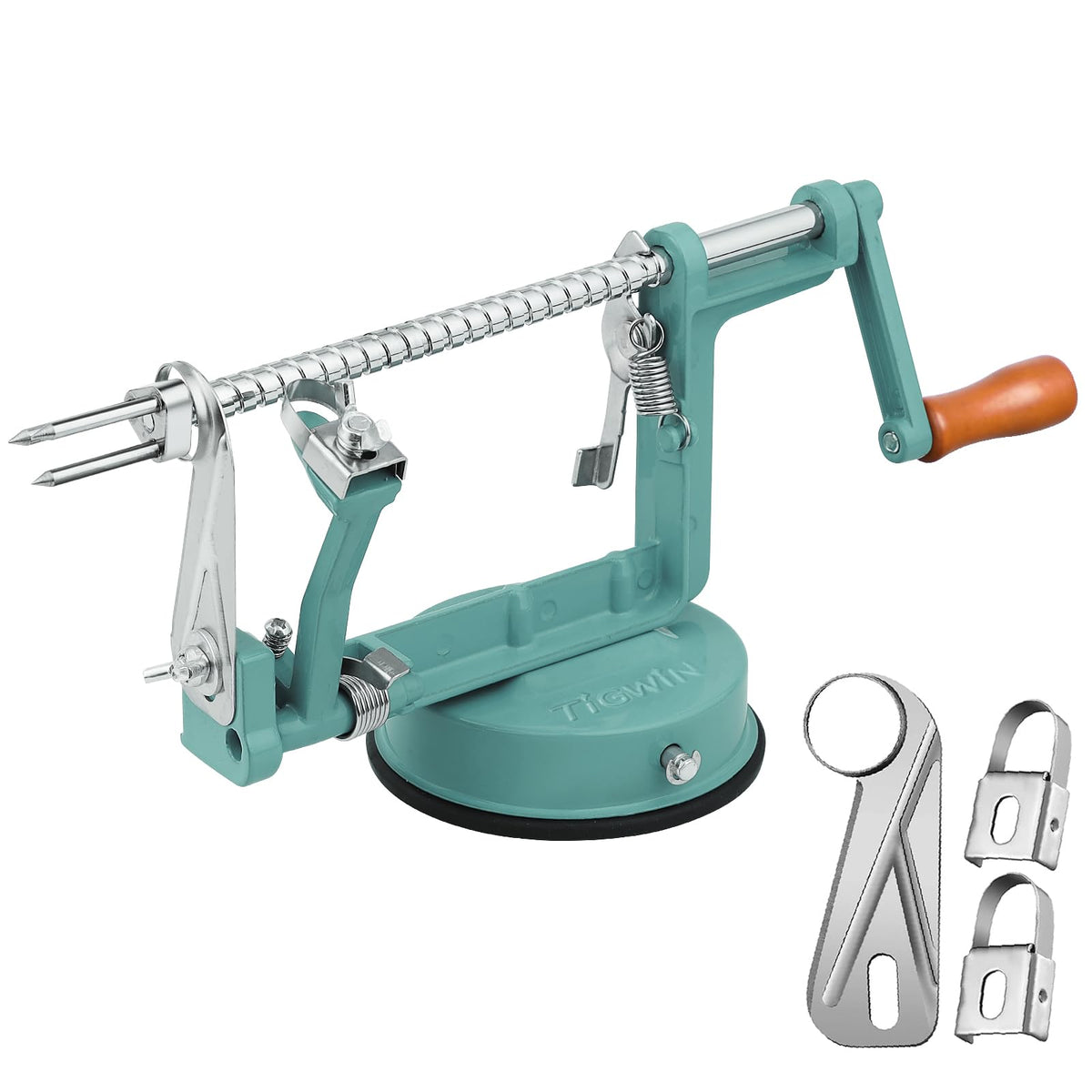 Apple Peeler Corer, Long lasting Chrome Cast Magnesium Alloy Apple Peeler Slicer Corer with Stainless Steel Blades and Powerful Suction Base for Apples and Potato(Blue)
