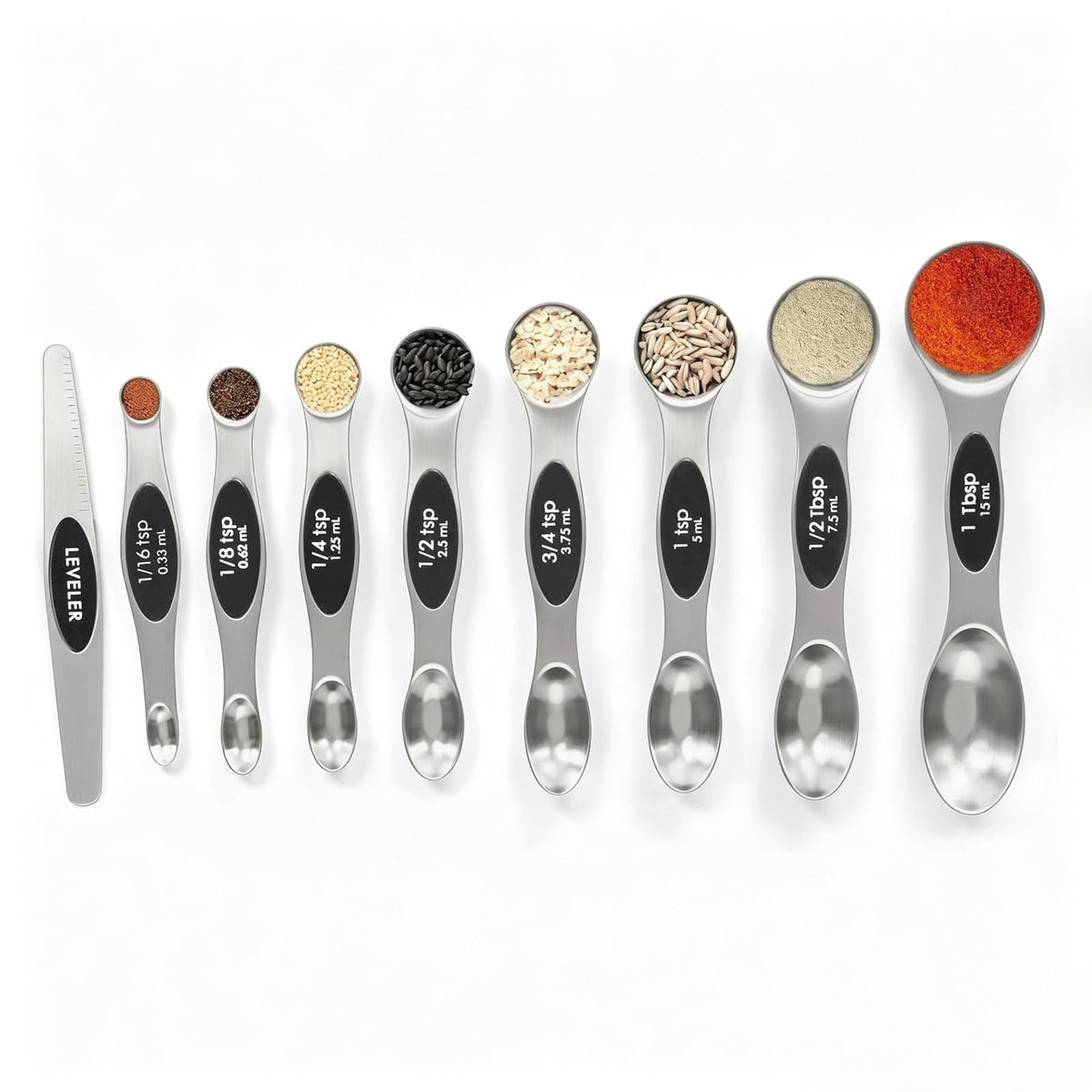 Magnetic Measuring Spoons Set Stainless Steel with Leveler, 9pcs Multicolors Measuring Cups Set for Baking, Measuring Cups and Spoon Set Kitchen Gadgets Apartment Essentials Fits in Spice Jars