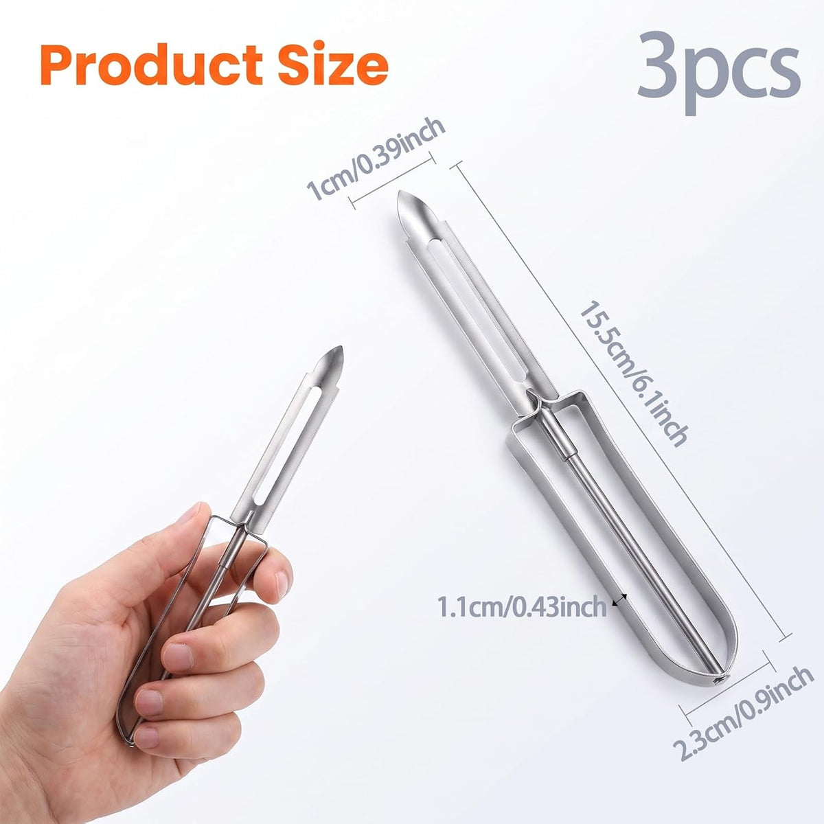 Andibro 3 Pcs Stainless Steel Vegetable Peeler, Potato Peeler with Sharp