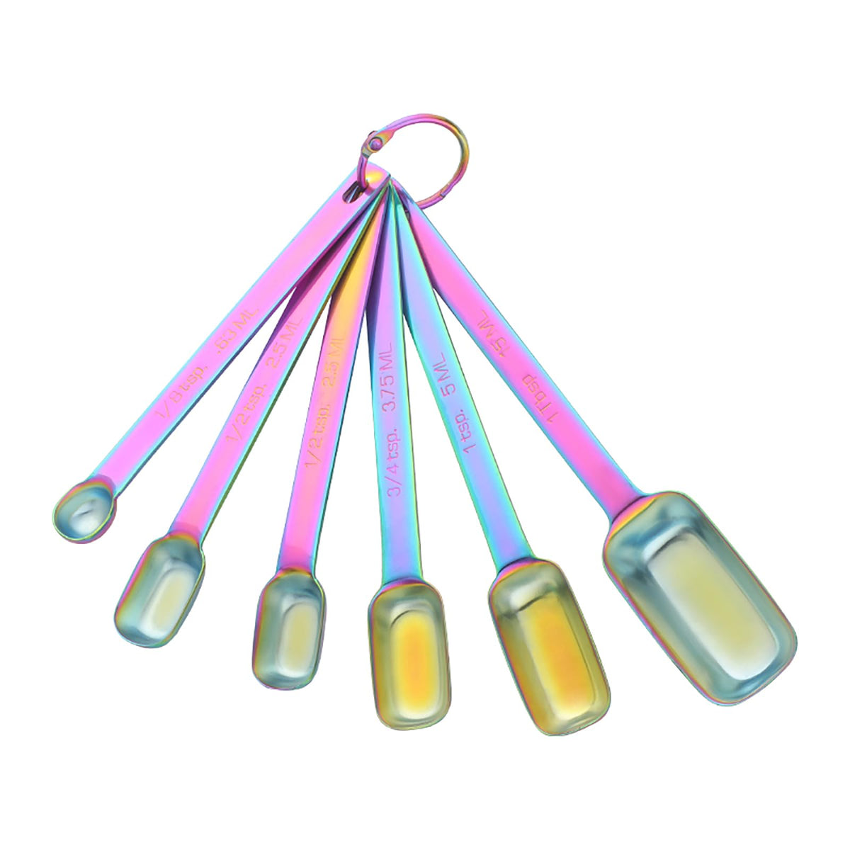 DOCBLACK 18/8 Stainless Steel Measuring Spoons 6pc Rainbow for Dry/Liquid