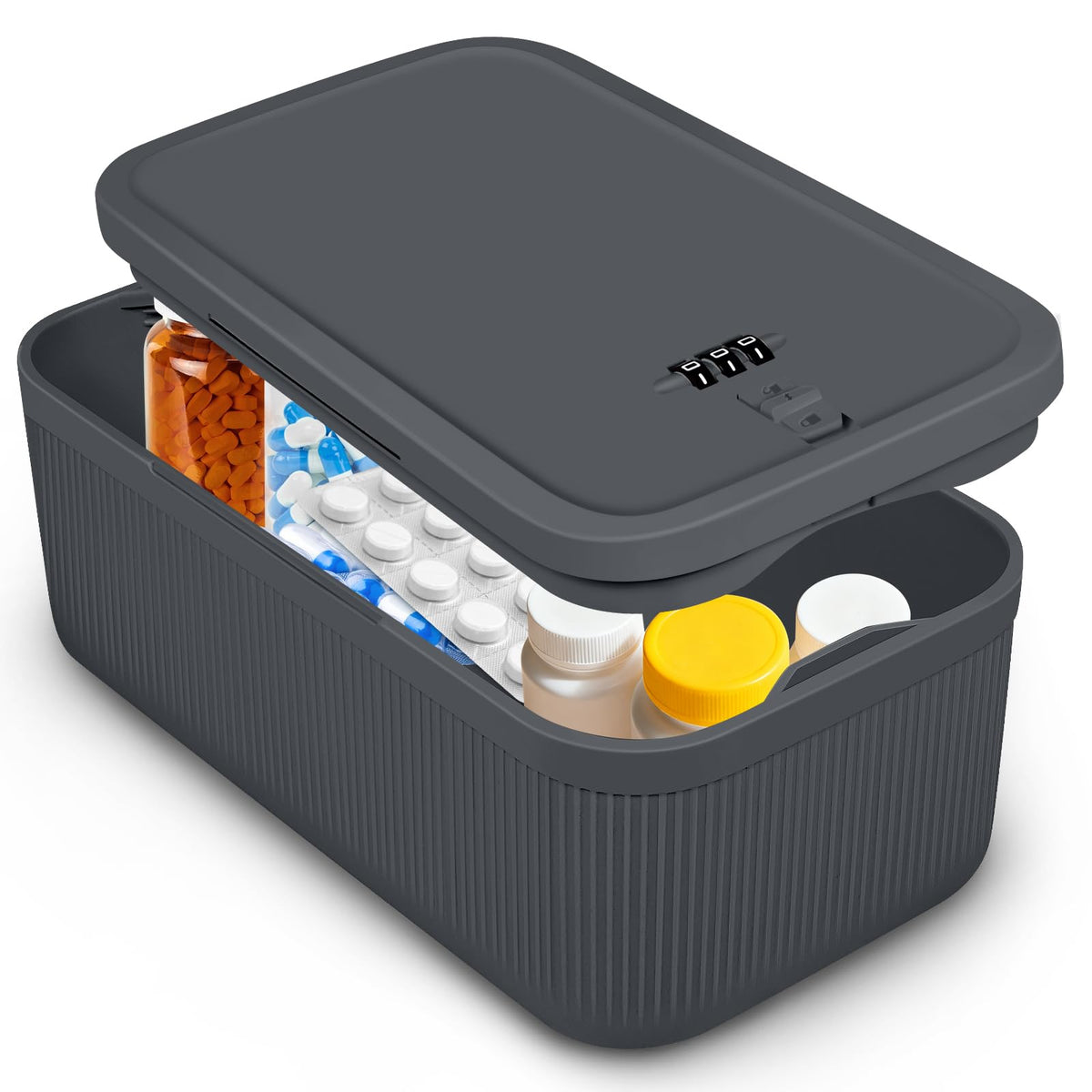 Upgraded Taller Size Medicine Lock Box,Lockable Storage Box with Combination Code for Medication Safe,Lock Box for Pills/Snack/Ipad Mini,Locked Container for Home/Office 9.4X5.15X5.7inch Medium