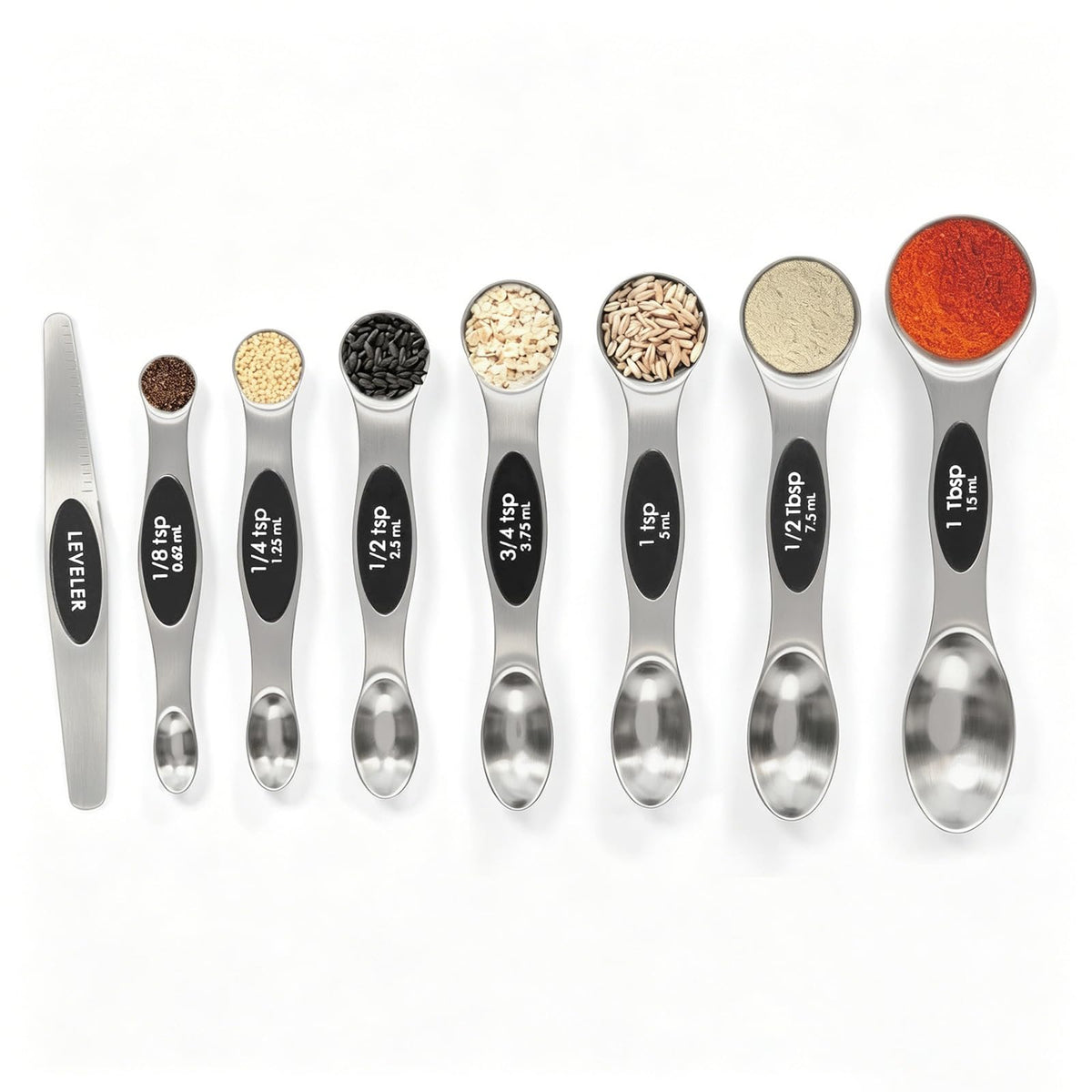 Magnetic Measuring Spoons Set Stainless Steel with Leveler, 9pcs Multicolors Measuring Cups Set for Baking, Measuring Cups and Spoon Set Kitchen Gadgets Apartment Essentials Fits in Spice Jars