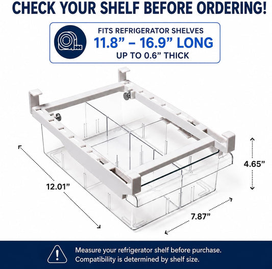BINO | Pull-out Fridge Organizer | THE HANGER COLLECTION | Fridge Drawer Organizer with 2 Dividers | Clear Pantry Drawer Organizers | Shelf Holder Storage Drawers for Fruits, Veggies & Drinks