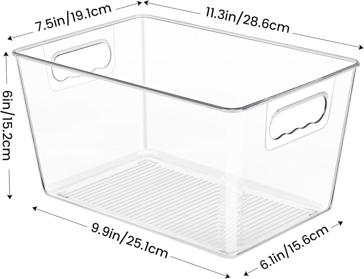 YIHONG Clear Plastic Storage Organizer Bins, 4 Pack Pantry Food Storage Bins with Handle for Kitchen,Refrigerator, Freezer,Cabinet Organization and Storage