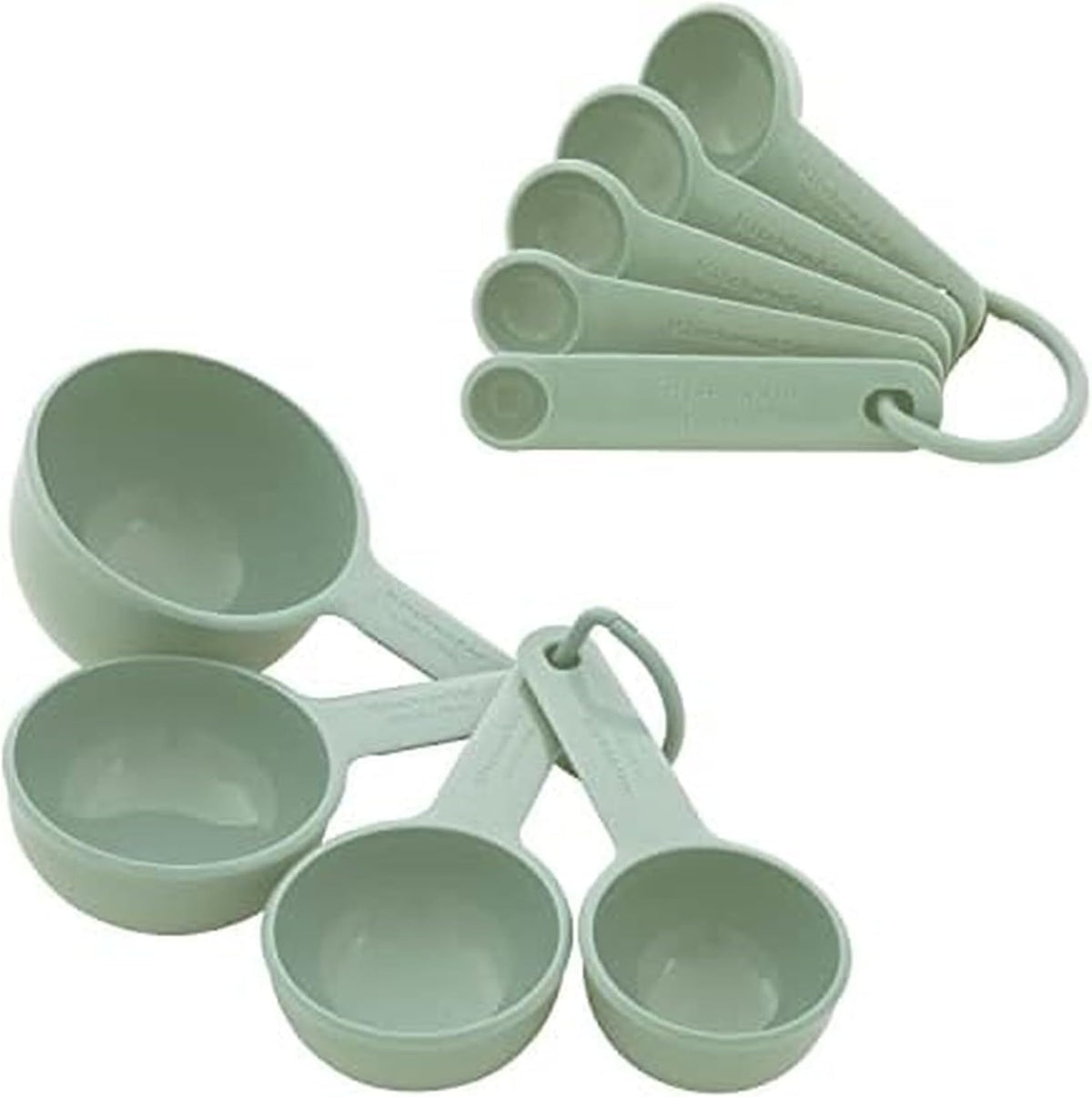 KitchenAid Universal Easy To Read Measuring Cup and Spoon Set with Soft Grip Handle for Maximum Control, Hang Hole and Nesting For Easy Storage, Dishwasher Safe, 9 Piece, White