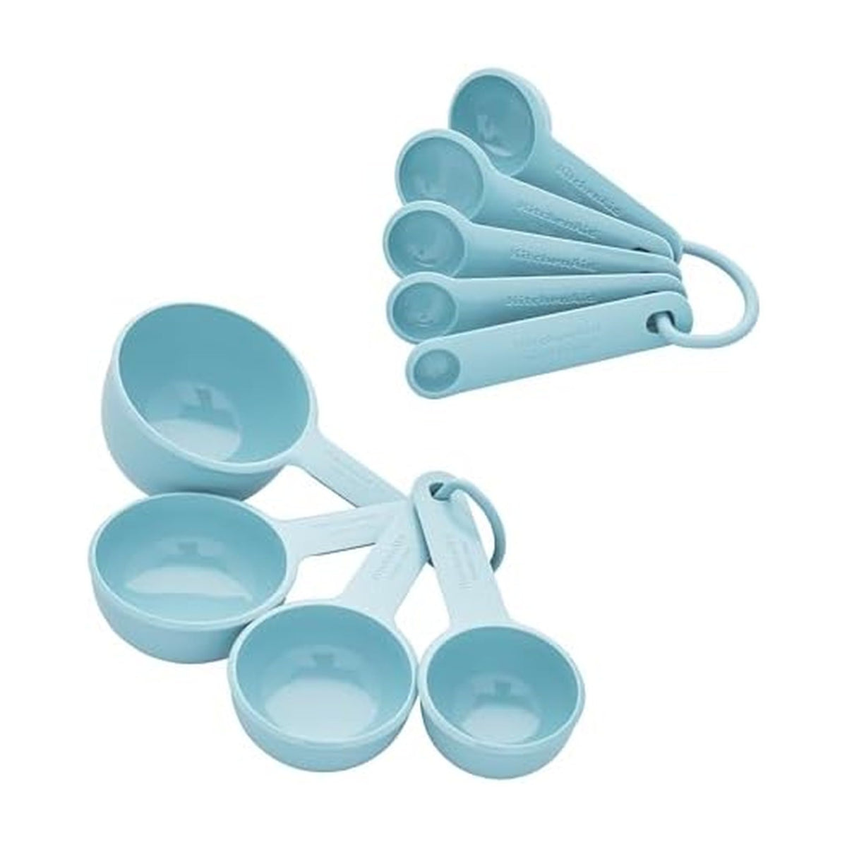 KitchenAid Universal Easy To Read Measuring Cup and Spoon Set with Soft Grip Handle for Maximum Control, Hang Hole and Nesting For Easy Storage, Dishwasher Safe, 9 Piece, White