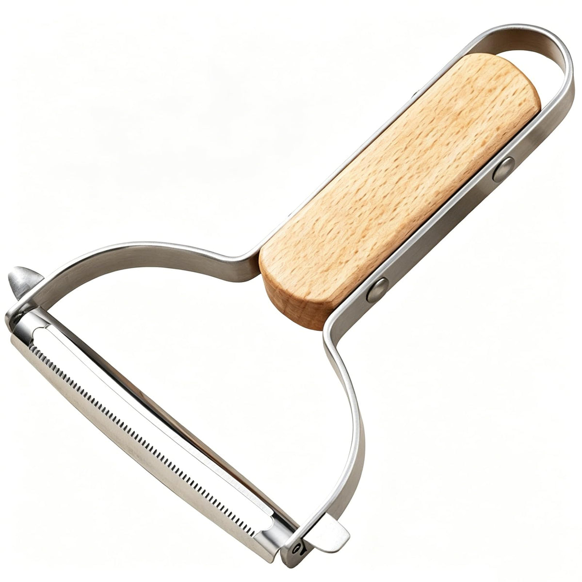 Large Y Veg Peeler, Wide Serrated Stainless Steel Blade Wood Handle