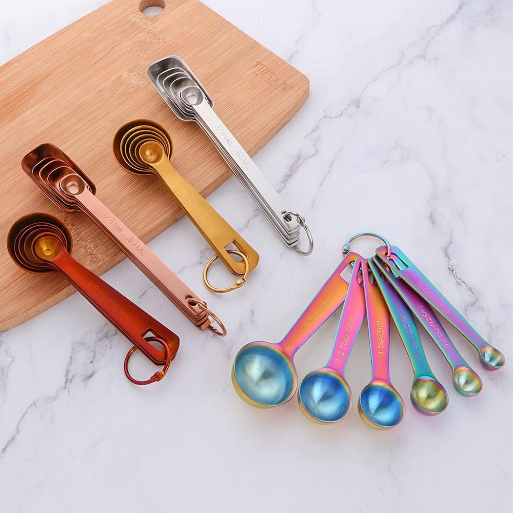 DOCBLACK 18/8 Stainless Steel Measuring Spoons 6pc Rainbow for Dry/Liquid