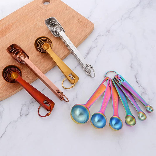 DOCBLACK 18/8 Stainless Steel Measuring Spoons 6pc Rainbow for Dry/Liquid