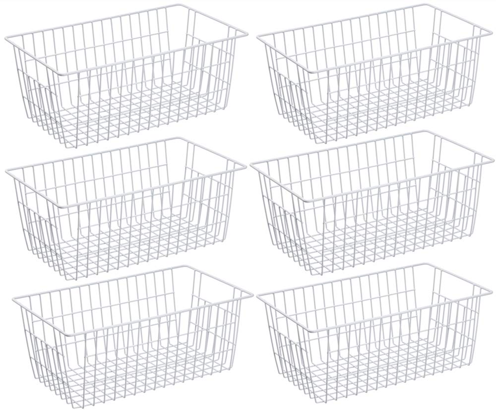 SANNO Freezer Baskets Wire Farmhouse Large Organizer Storage Bins Rack for Storage, Office, Bathroom, Pantry Organization with Handles-Set of 2, 15.7"