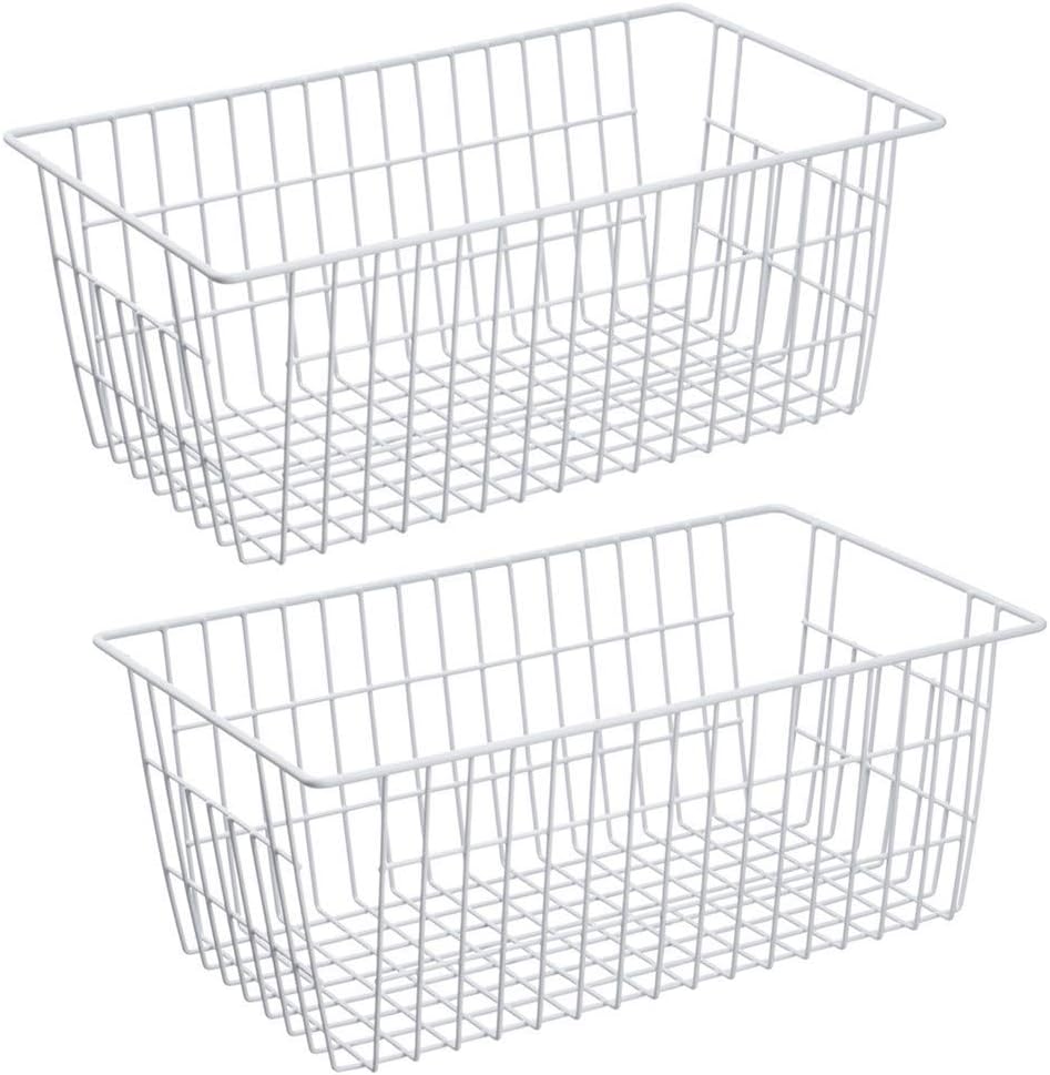 SANNO Freezer Baskets Wire Farmhouse Large Organizer Storage Bins Rack for Storage, Office, Bathroom, Pantry Organization with Handles-Set of 2, 15.7"