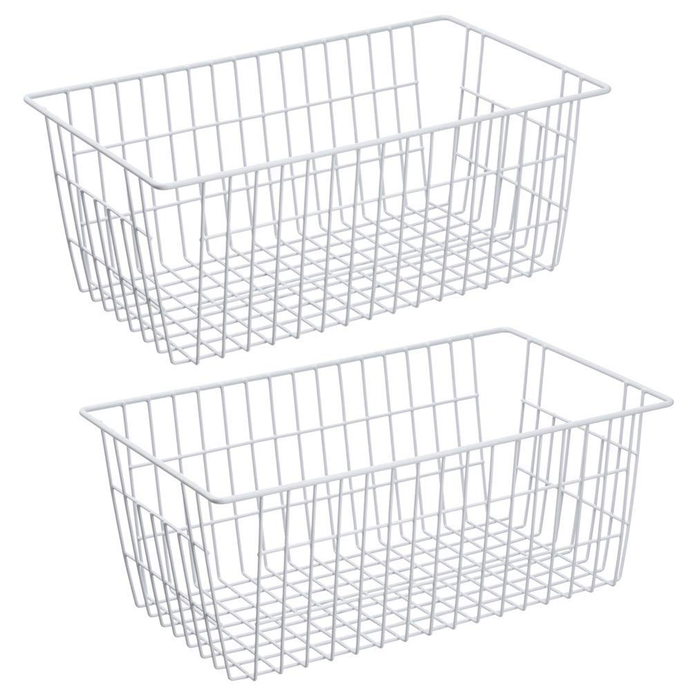 SANNO Freezer Baskets Wire Farmhouse Large Organizer Storage Bins Rack for Storage, Office, Bathroom, Pantry Organization with Handles-Set of 2, 15.7"