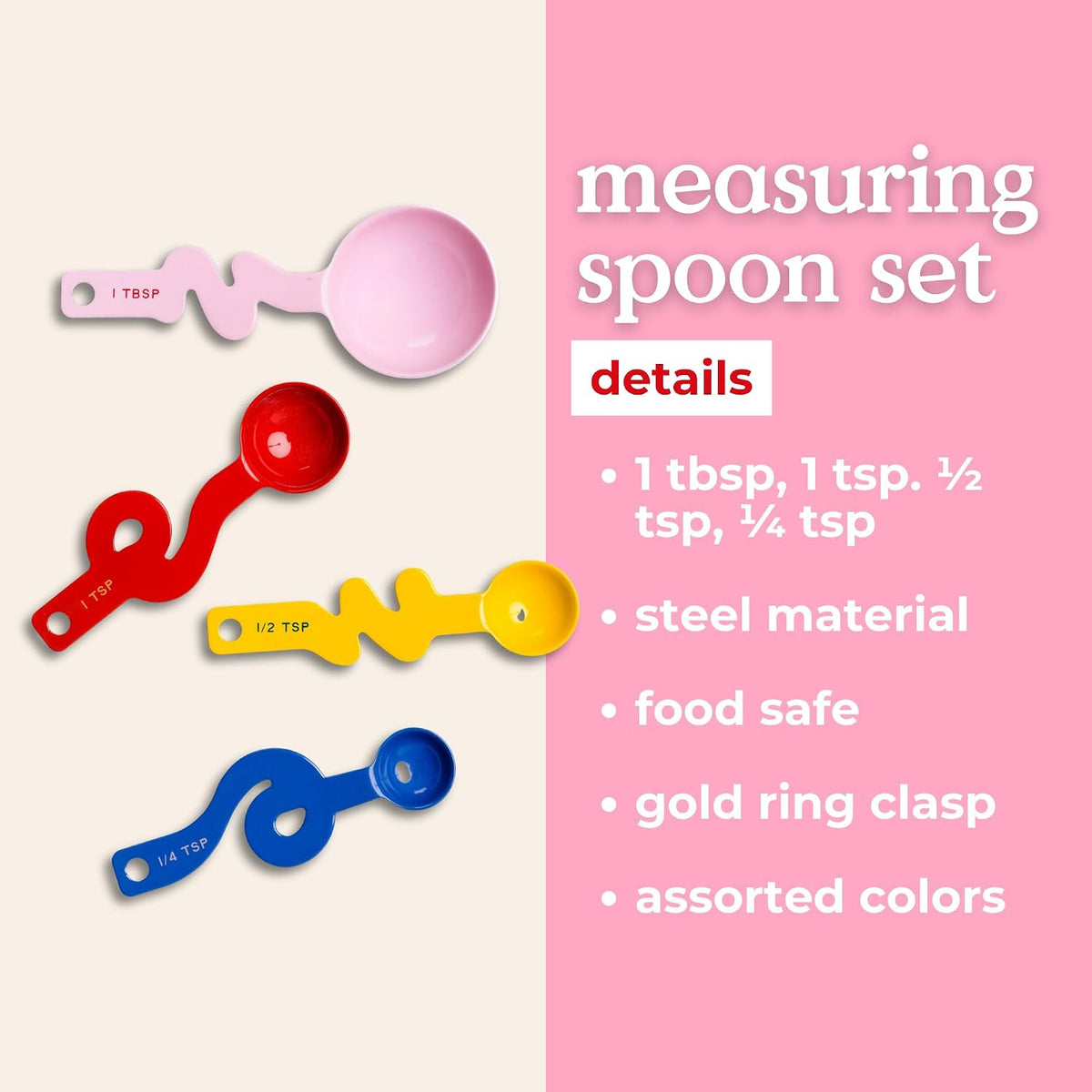 ban.do Colorblock Measuring Spoon Set, 4-Piece Steel Set