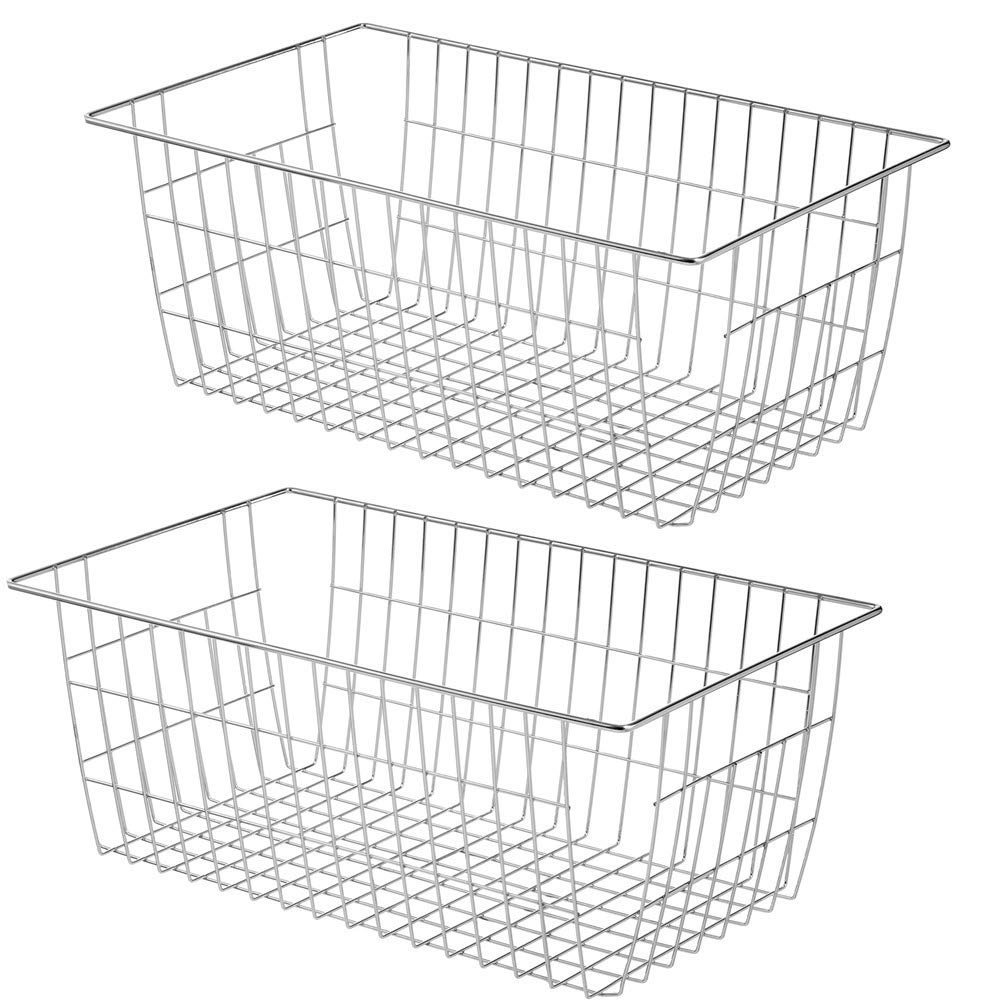 SANNO Freezer Baskets Wire Farmhouse Large Organizer Storage Bins Rack for Storage, Office, Bathroom, Pantry Organization with Handles-Set of 2, 15.7"