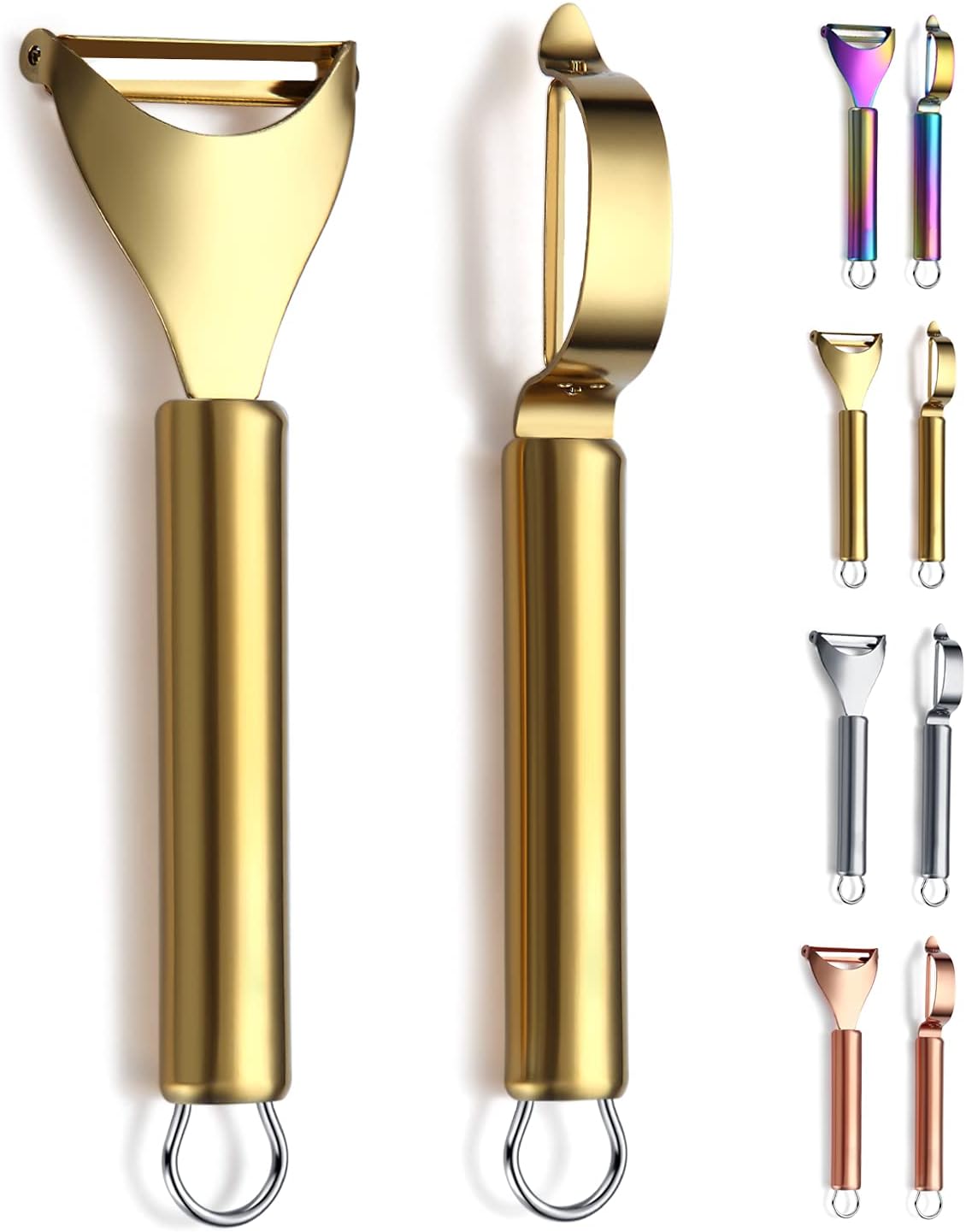 Gold Potato Vegetable And Fruit Peelers For Kitchen, Kyraton Titanium Gold Plating Stainless Steel Peelers,Sharp Blade And Ergonomic Non Slip Easy To Grip Set Of 2