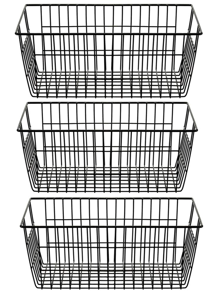 SANNO Freezer Baskets Wire Farmhouse Large Organizer Storage Bins Rack for Storage, Office, Bathroom, Pantry Organization with Handles-Set of 2, 15.7"