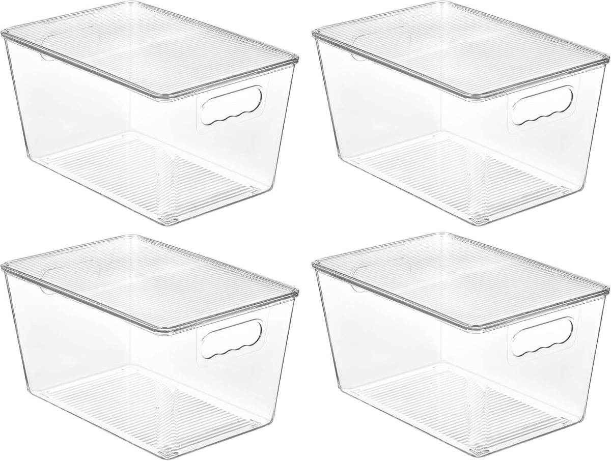 Vtopmart 4 Pack Clear Stackable Storage Bins with Lids and Handles, Large