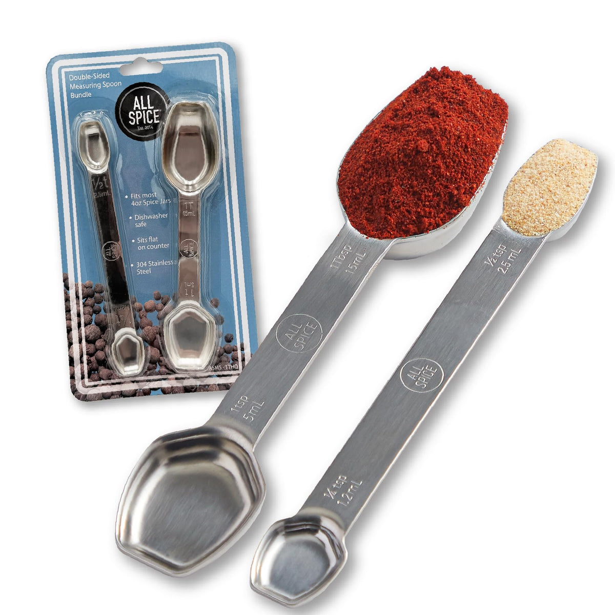 AllSpice Stainless Steel Double Sided Measuring Spoon- Teaspoon and Tablespoon