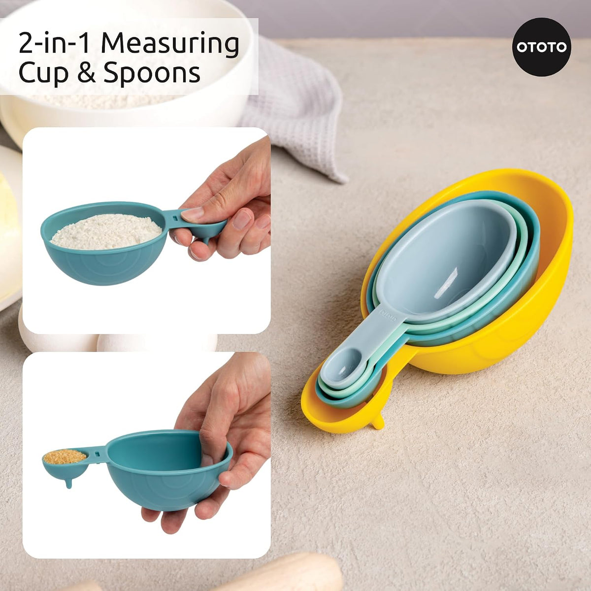 OTOTO Measuring Spoons Set - Teaspoons for Dry & Liquid Ingredients, BPA-free & Dishwasher Safe, Funny Gifts, Baking Accessories, Unique Kitchen Gadgets (Shelly)