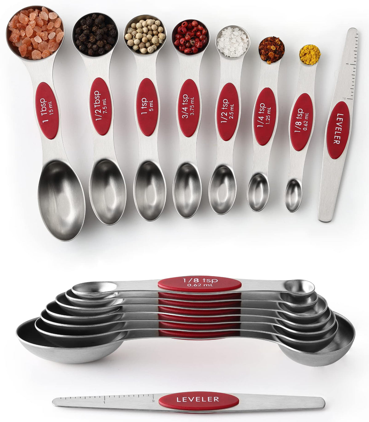 Spring Chef Magnetic Measuring Spoons Set of 8 for Kitchen, Multicolor