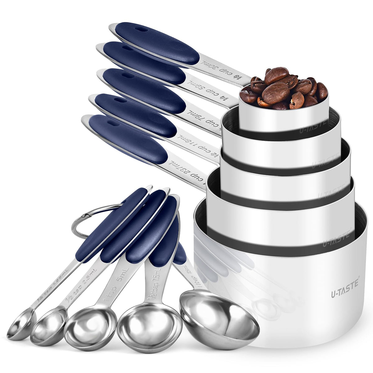 U-Taste Measuring Cups Spoons Set, 18/8 Stainless Steel, 10Pcs, Black
