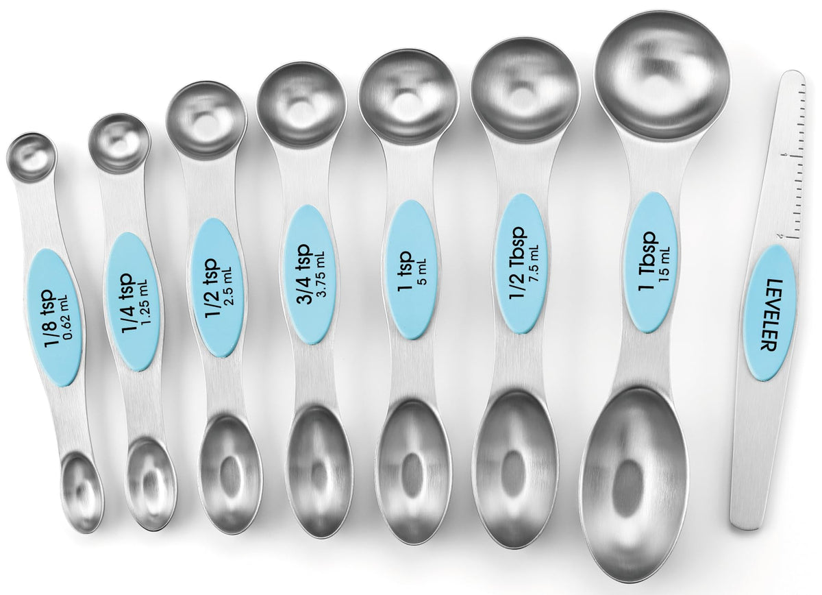 Spring Chef Stainless Steel 8 Magnetic Measuring Spoons Set, Winter Frost