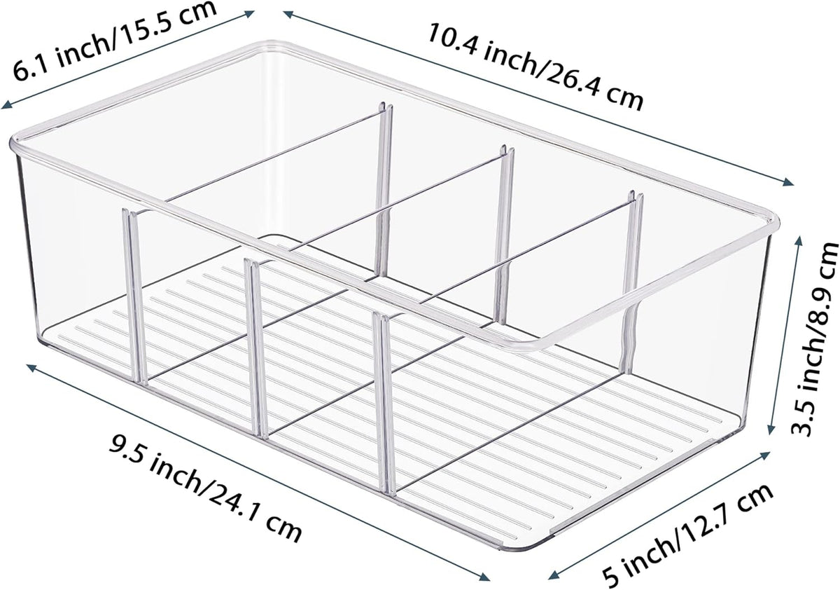 Vtopmart 4 Pack Food Storage Organizer Bins, Clear Plastic, 4 Compartments