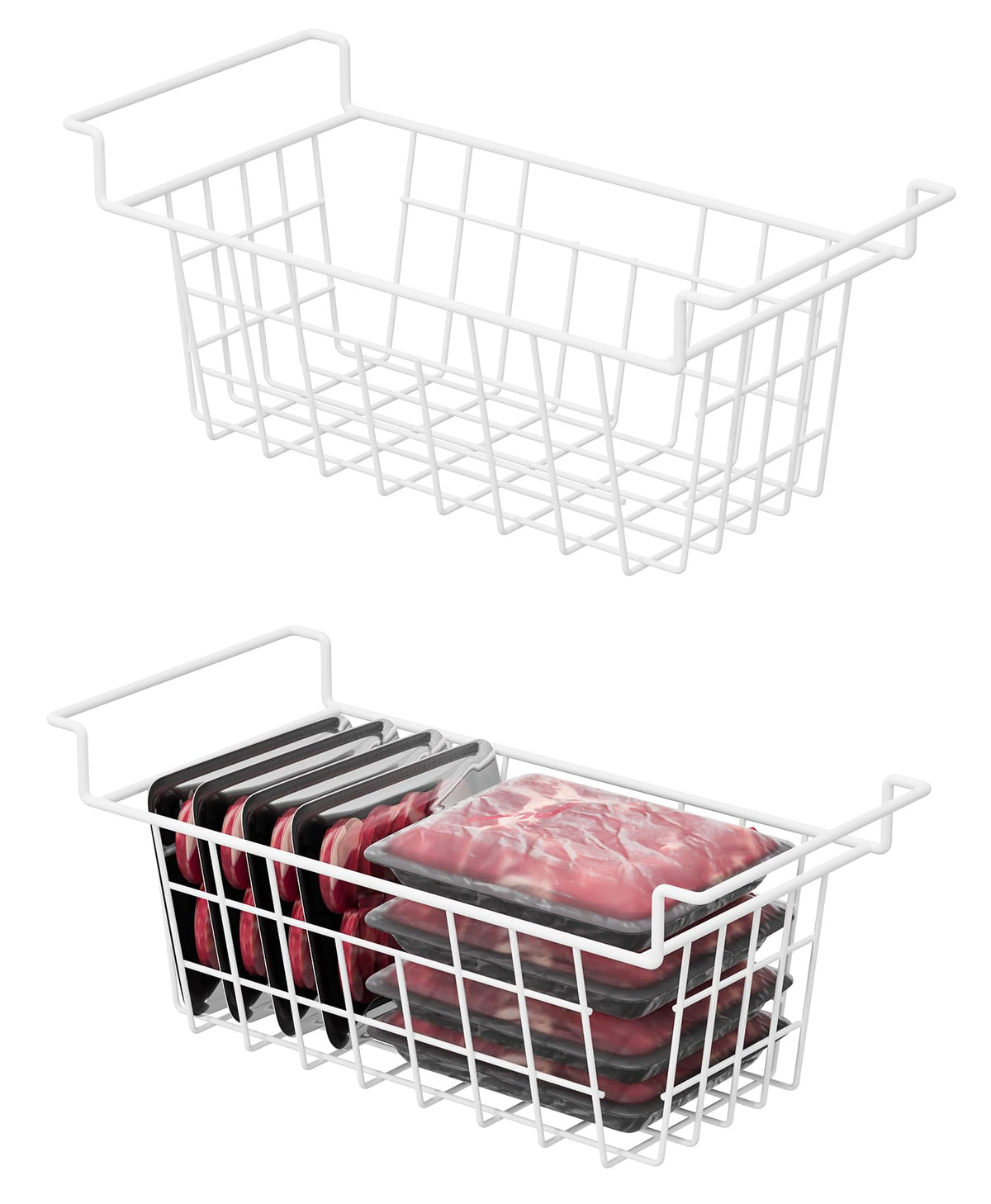 SANNO Freezer Baskets Wire Farmhouse Large Organizer Storage Bins Rack for Storage, Office, Bathroom, Pantry Organization with Handles-Set of 2, 15.7"