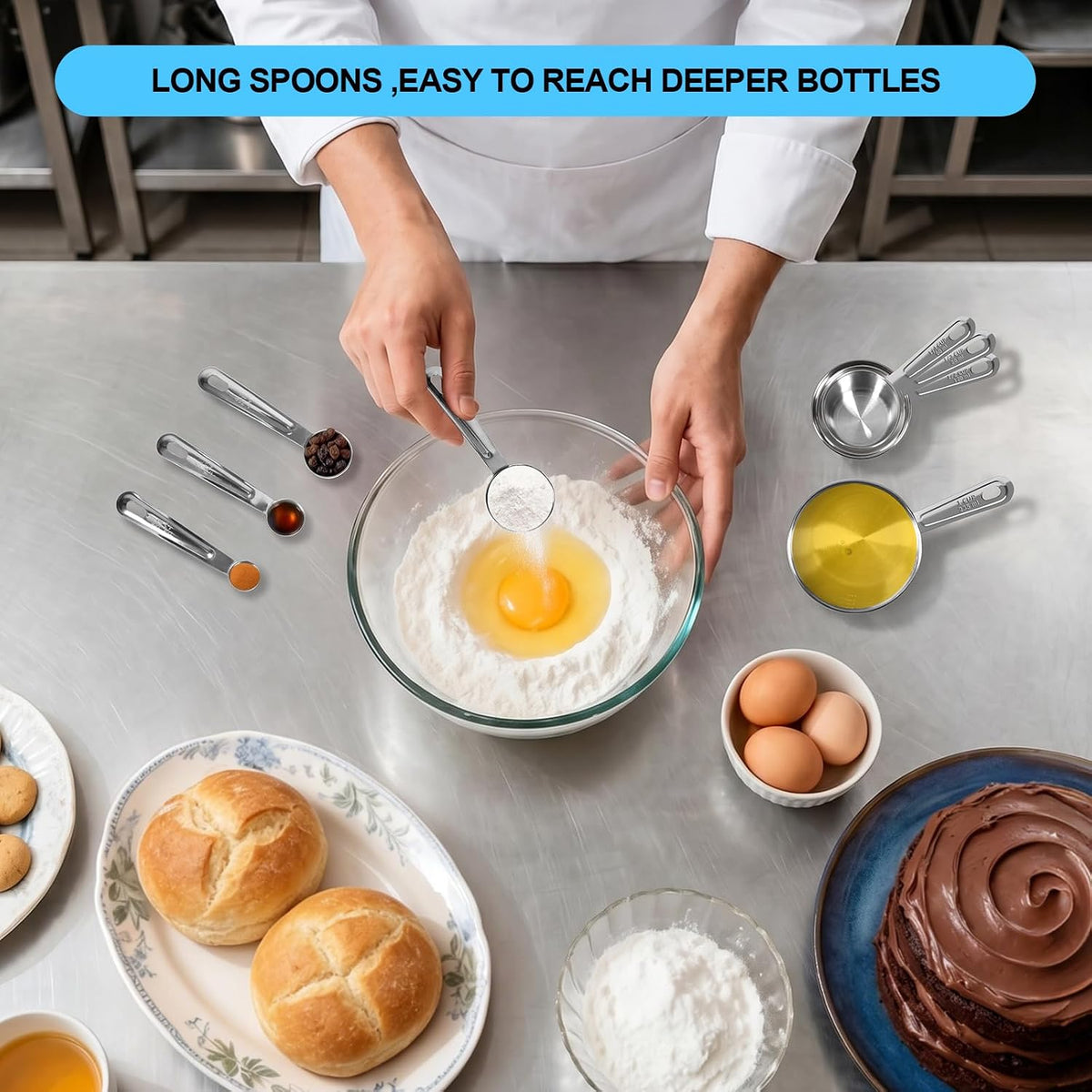 8 PCS Stainless Steel Measuring Cups and Spoons Set, Engraved Metric & US Measurement Measuring Cups and Spoons, Food Grade Metal Measure Cups for Dry & Liquid Kitchen Cooking Baking, Dishwasher Safe
