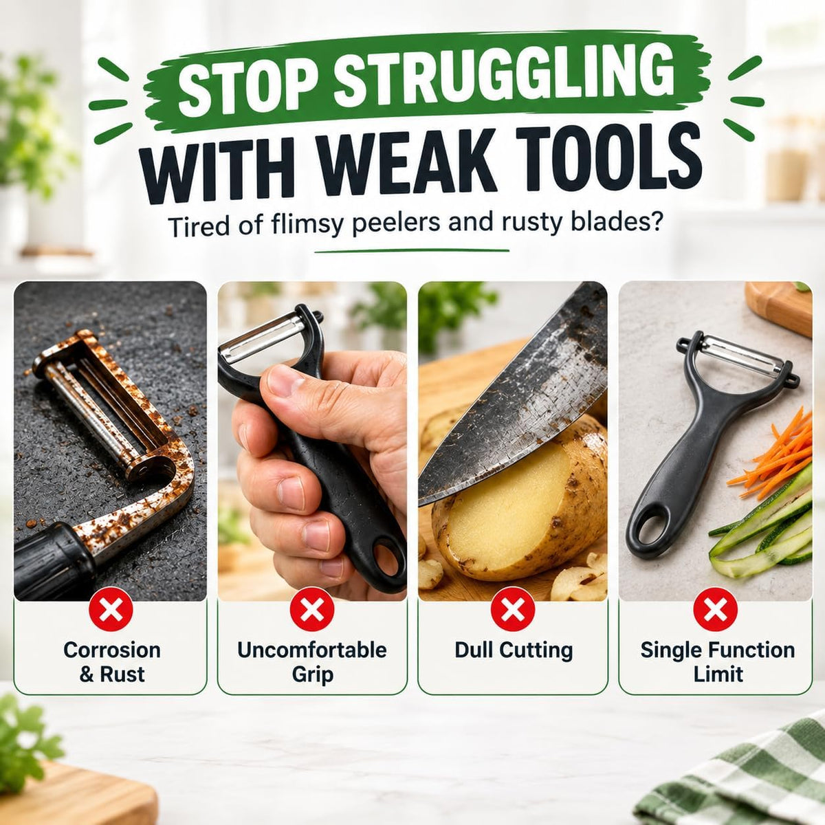 7 in 1 All Stainless Steel Multi Functional Vegetable Peeler for Kitchen, Smooth Potato Peeler with Herb Stripper, Scallion Shredder, Fish Scaler, Bottle Opner